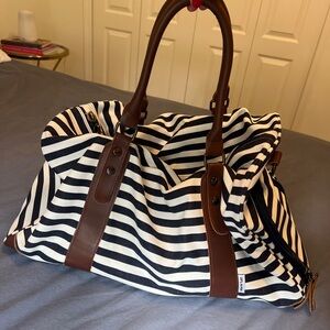 Navy and White Stripped Duffle Bag